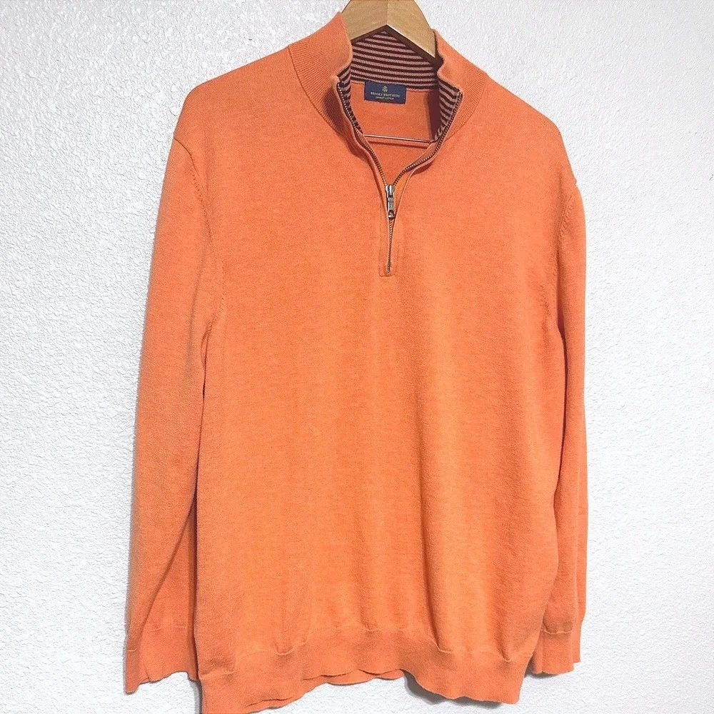 Brooks Brothers Mens XXL 2XL Orange‎ Supima Cotton Quarter Zip Pullover Sweater